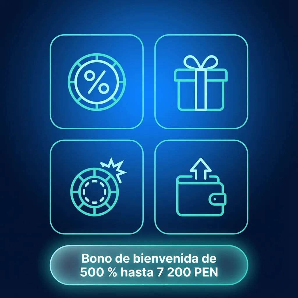 Banner de casino 1win con texto “Bono de bienvenida 500 % hasta 7 200 PEN” y fondo de juegos de casino