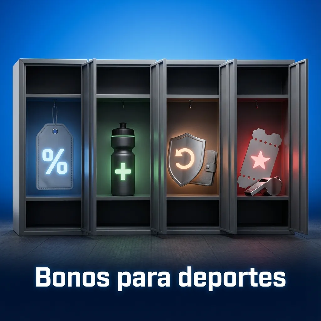 Ilustración de bonos para apuestas deportivas en Perú con íconos de fútbol, tenis, cricket y esports