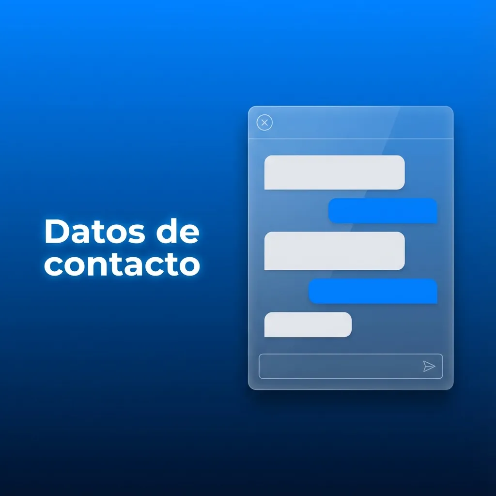 Ilustración de sección “Datos de contacto” con iconos de chat, correo, formulario web y redes sociales disponibles 24/7