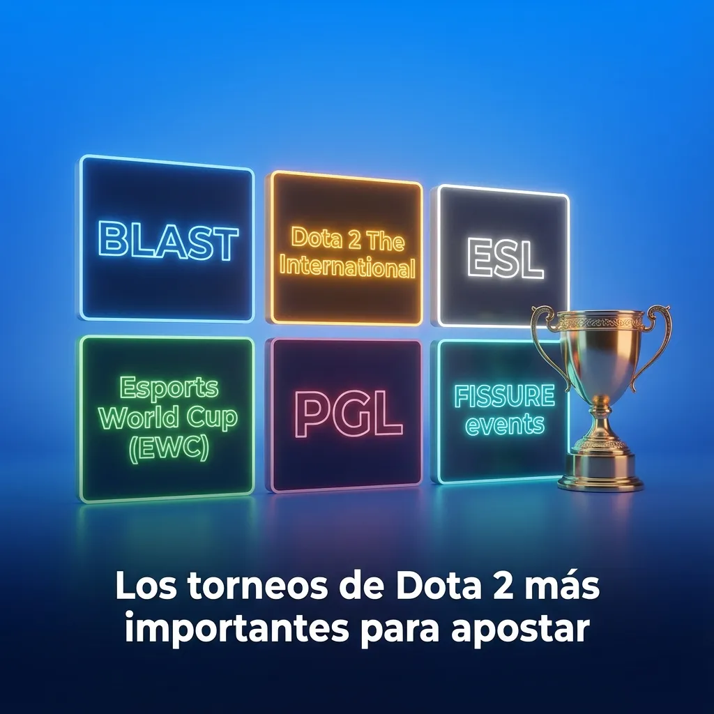 Pantalla con torneos de Dota 2 destacados para apostar en 1win Perú, con logos de eventos como TI, ESL y BLAST