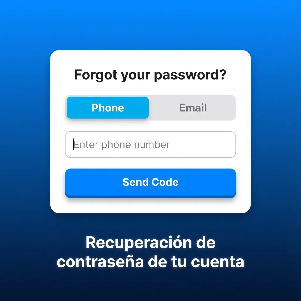 Pantalla de recuperación de contraseña de cuenta 1win con campos para email o teléfono y botón para restablecer clave