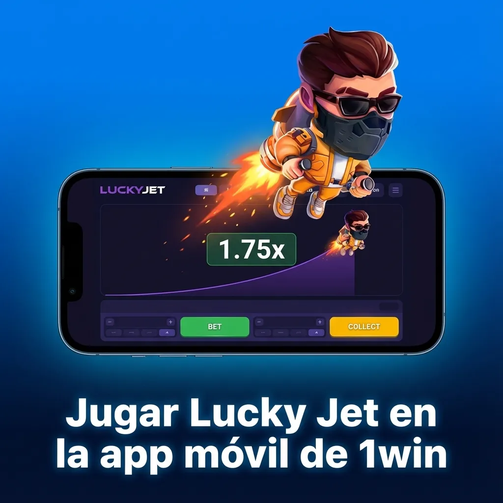 Persona sosteniendo un smartphone con la app móvil de 1win abierta mostrando la pantalla de juego Lucky Jet
