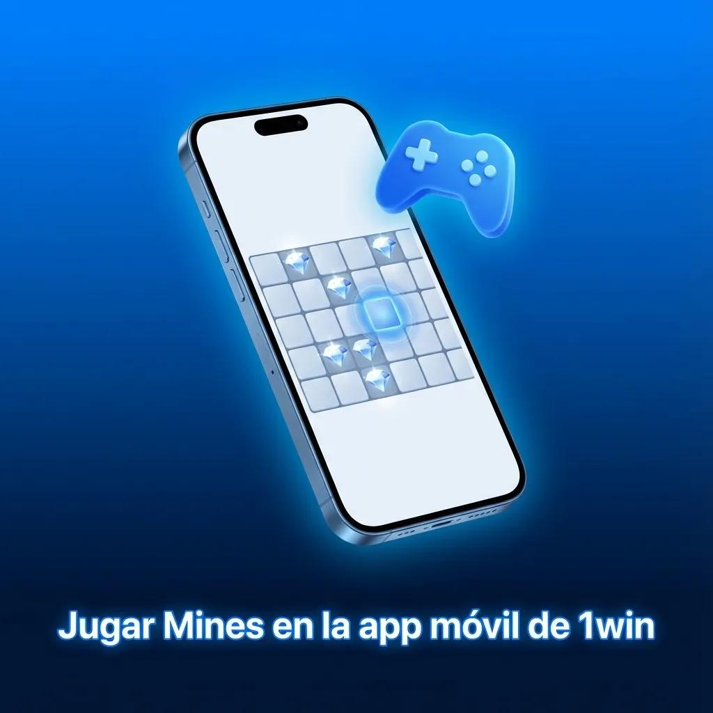 Persona usando la app móvil 1win para jugar Mines en smartphone, con tablero y botones grandes en pantalla vertical