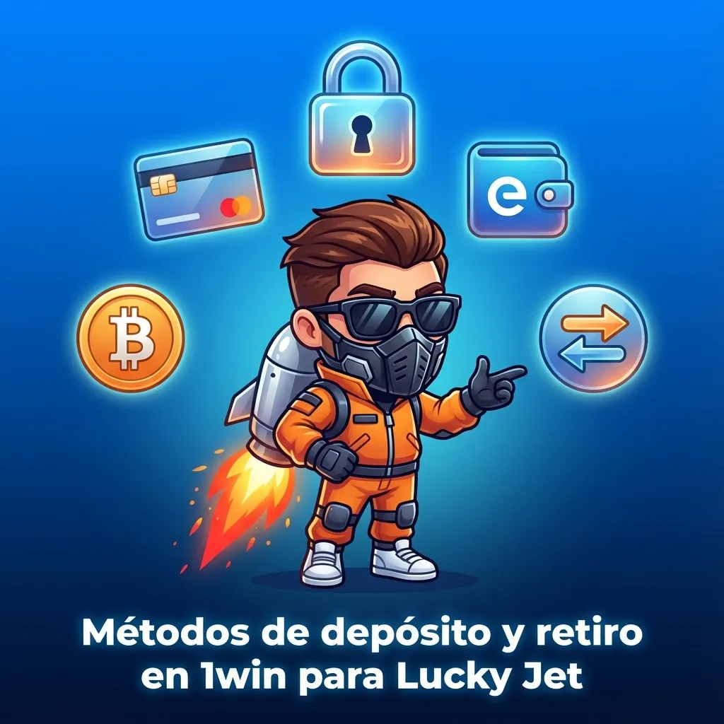 Infografía en español sobre métodos de depósito y retiro en 1win Perú para jugar Lucky Jet, con logos de bancos y billeteras.