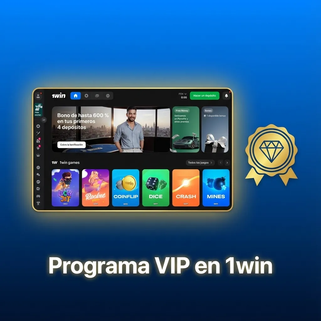Banner del programa VIP de 1win en Perú con niveles progresivos, beneficios exclusivos y atención prioritaria para jugadores