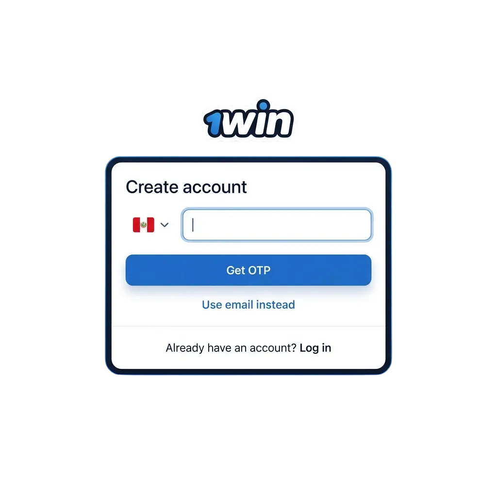 Pantalla de registro e inicio de sesión de 1win Perú mostrando opciones de verificación y bono de bienvenida