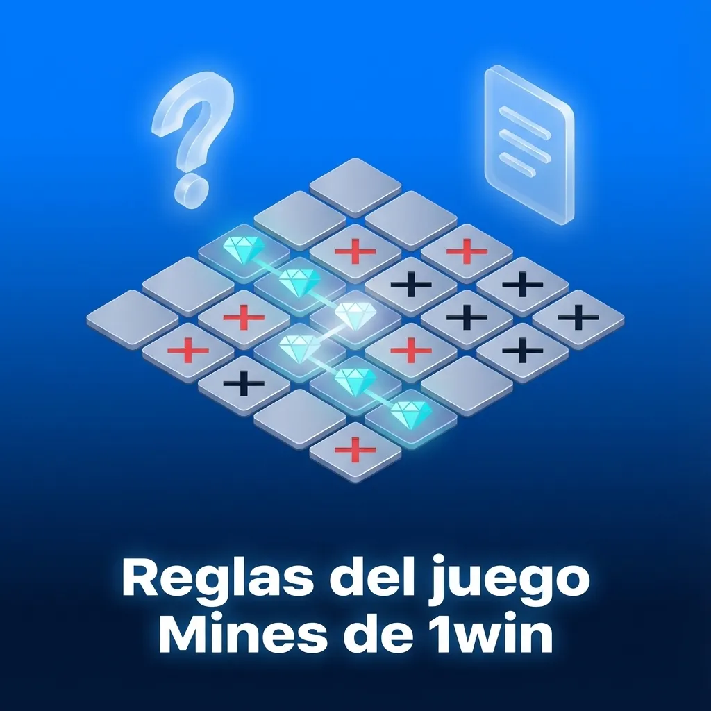 Ilustración del juego Mines de 1win con tablero de casillas, minas ocultas y multiplicador de apuesta creciente