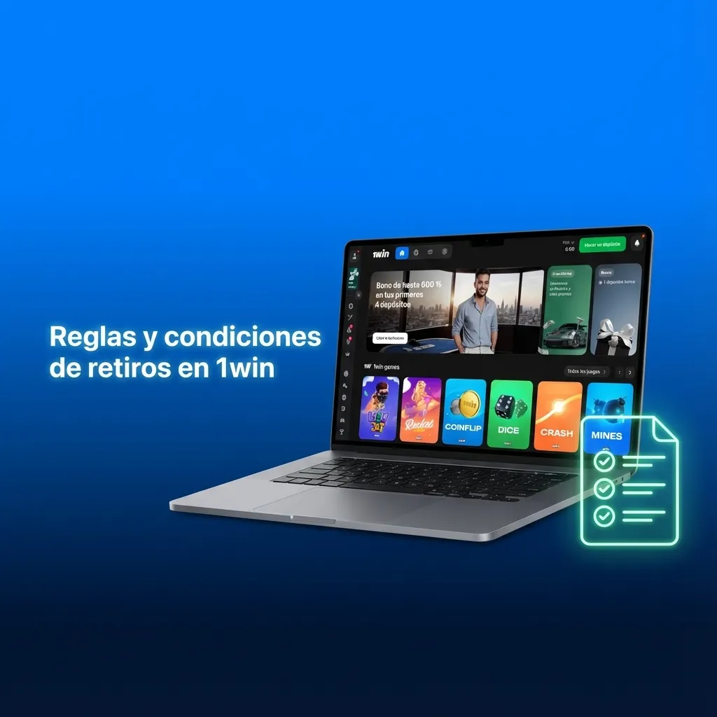 Infografía de reglas de retiro en 1win Perú: verificación de identidad, mismo titular, rollover de bonos y límites de montos