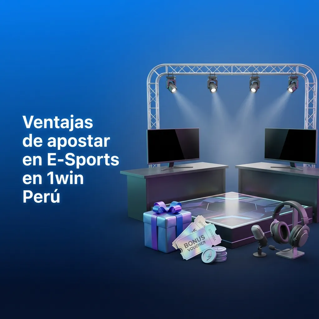 Banner de 1win Perú sobre ventajas de apostar en e-sports, con bono, app móvil, pagos locales y soporte 24/7.