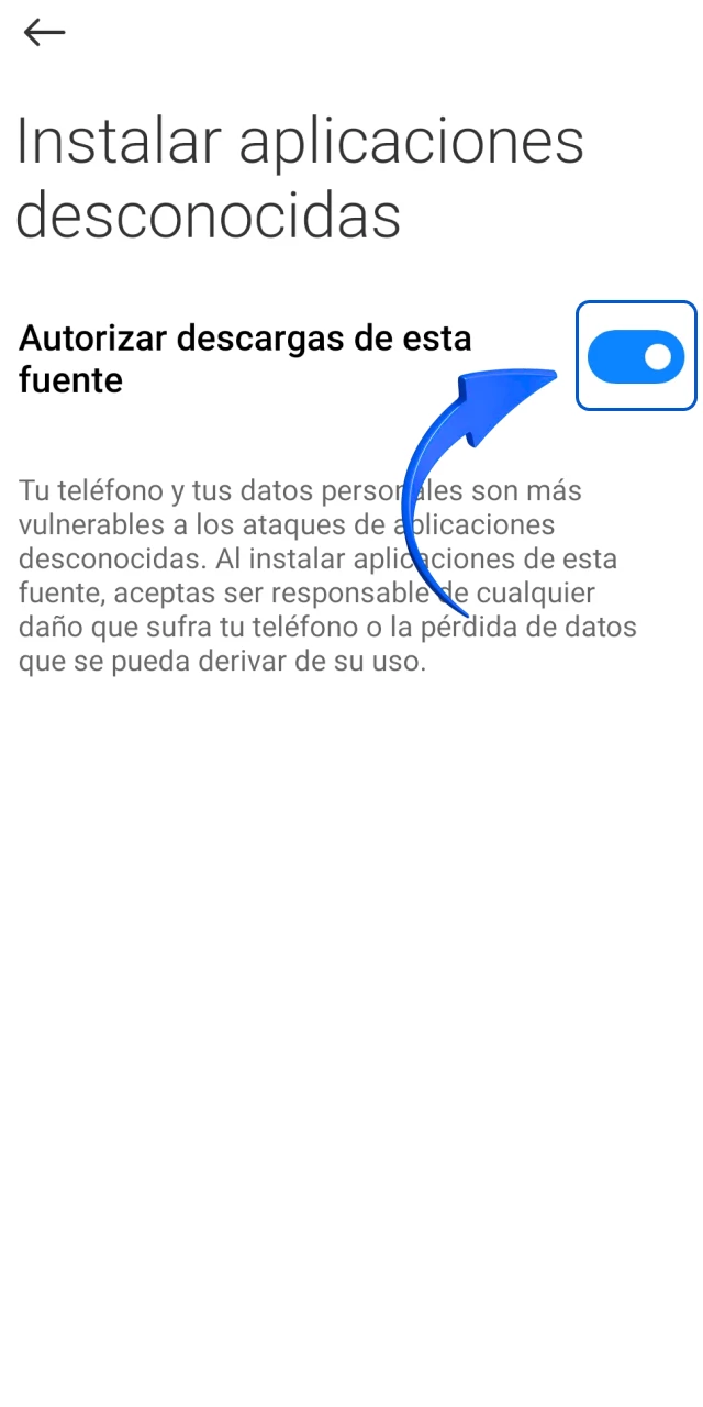 Habilita permisos de instalación de fuentes desconocidas para la app de 1win.