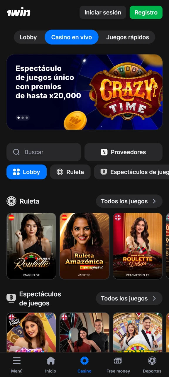 Juega con crupieres reales en el casino en-vivo desde la aplicación de 1win.