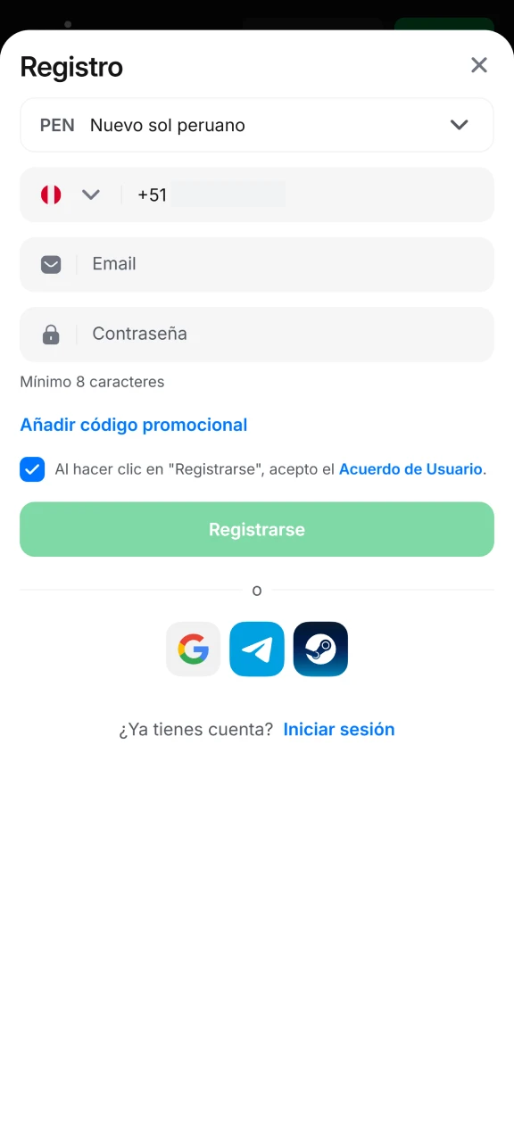 Crea tu cuenta rápidamente desde el botón de registro en la aplicación 1win.
