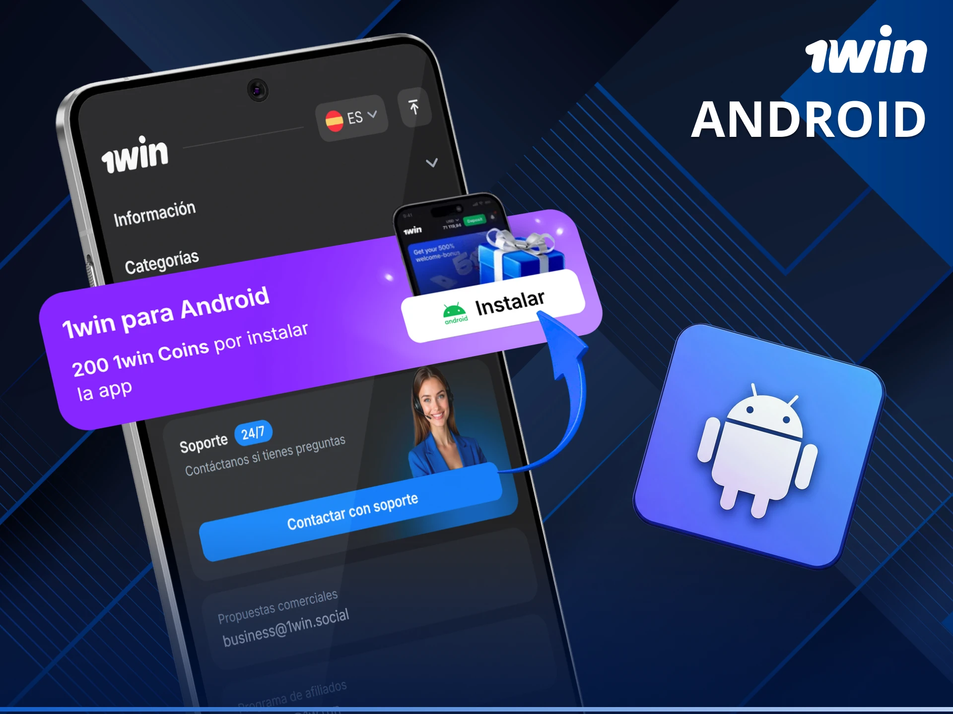 Descarga la aplicación de 1win para Android y apuesta desde cualquier lugar.