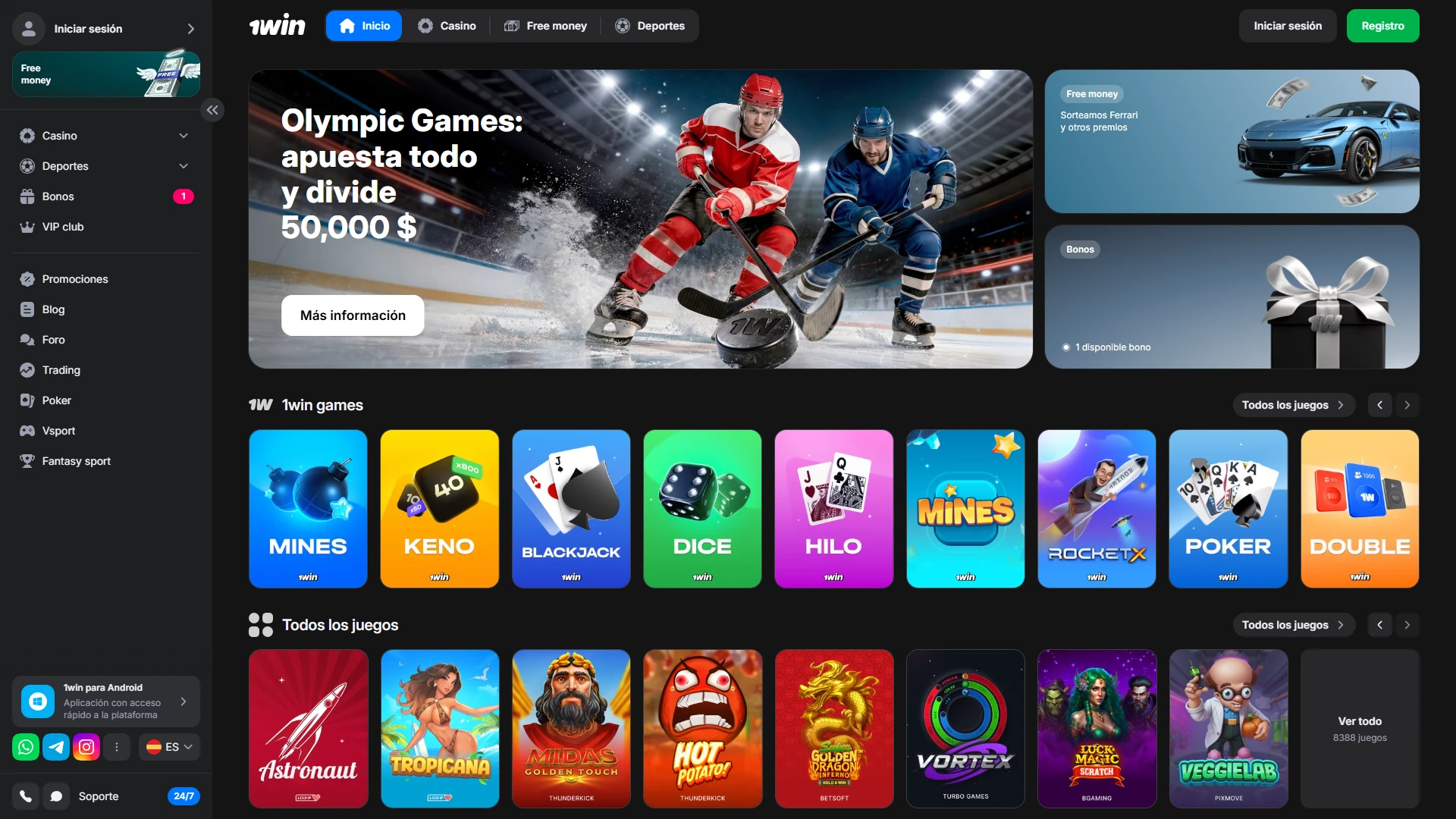 Explora la interfaz de la página principal de 1win para usuarios en Perú.