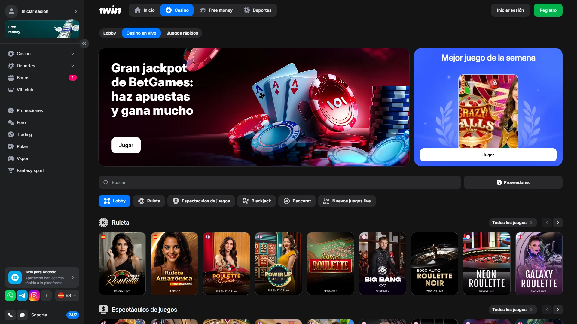 Disfrute de la emoción del casino en-vivo con crupieres reales en 1win.