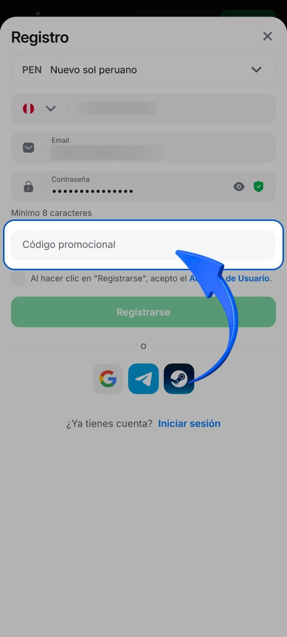 Agrega un código promocional para obtener bonos exclusivos al unirte a 1win.