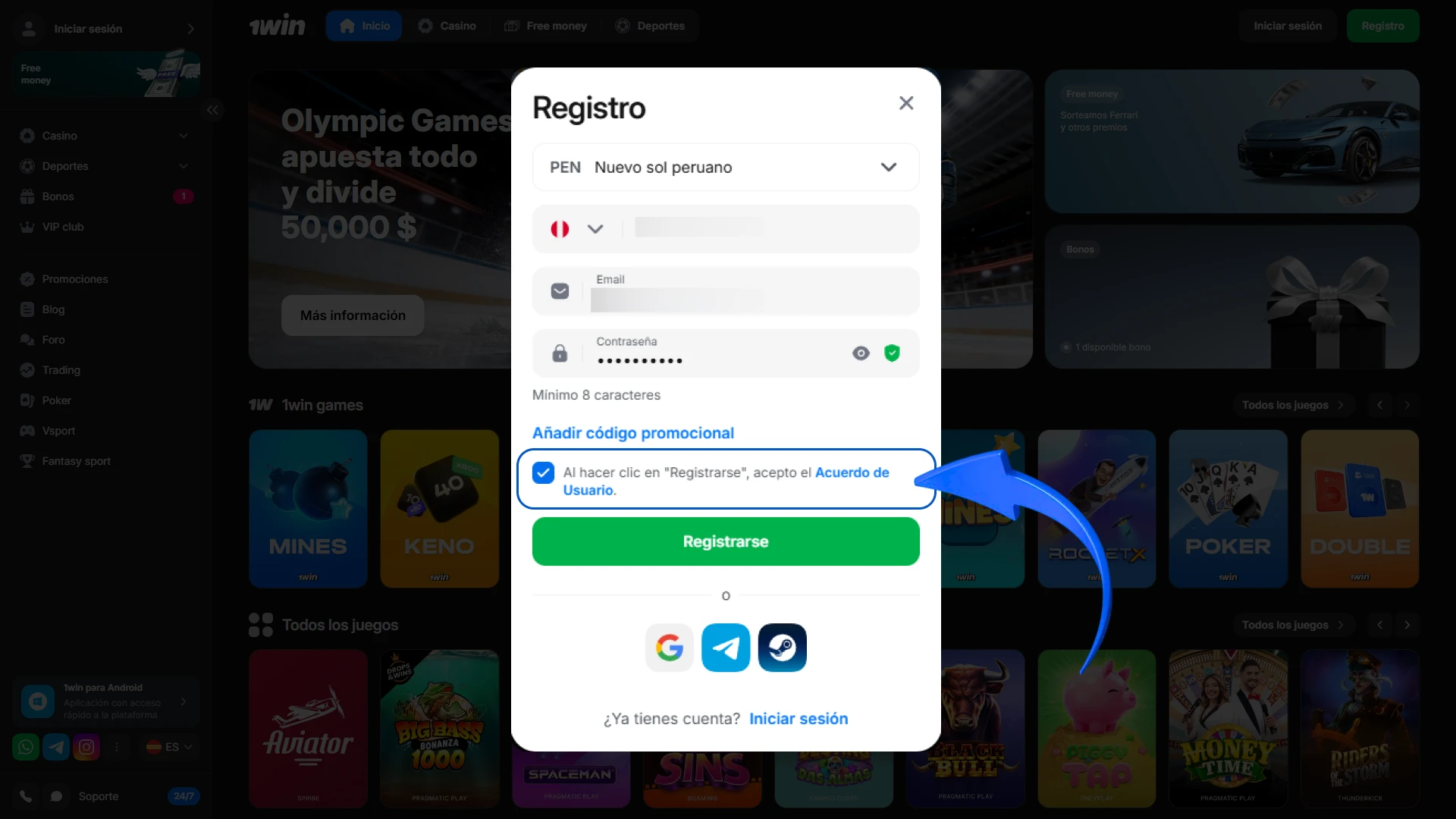 Acepta los términos y condiciones para asegurar un juego justo en 1win.