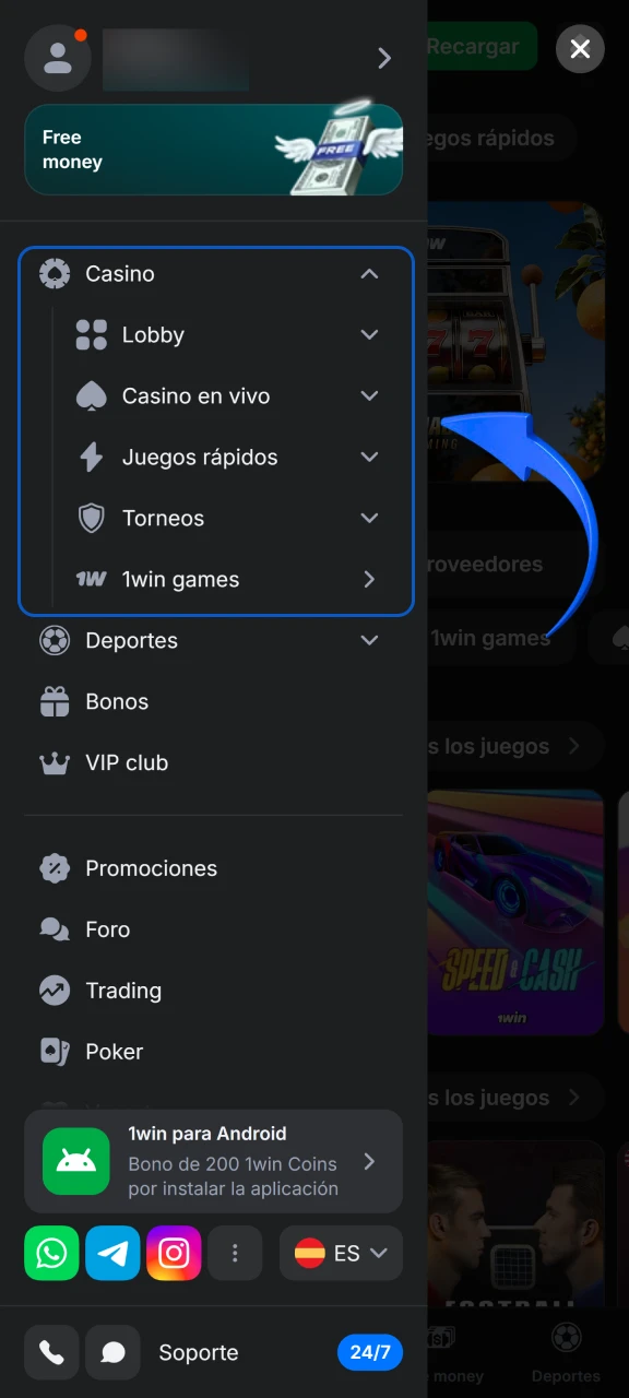 Entra al casino de 1win y explora la amplia variedad de tragamonedas y mesas.