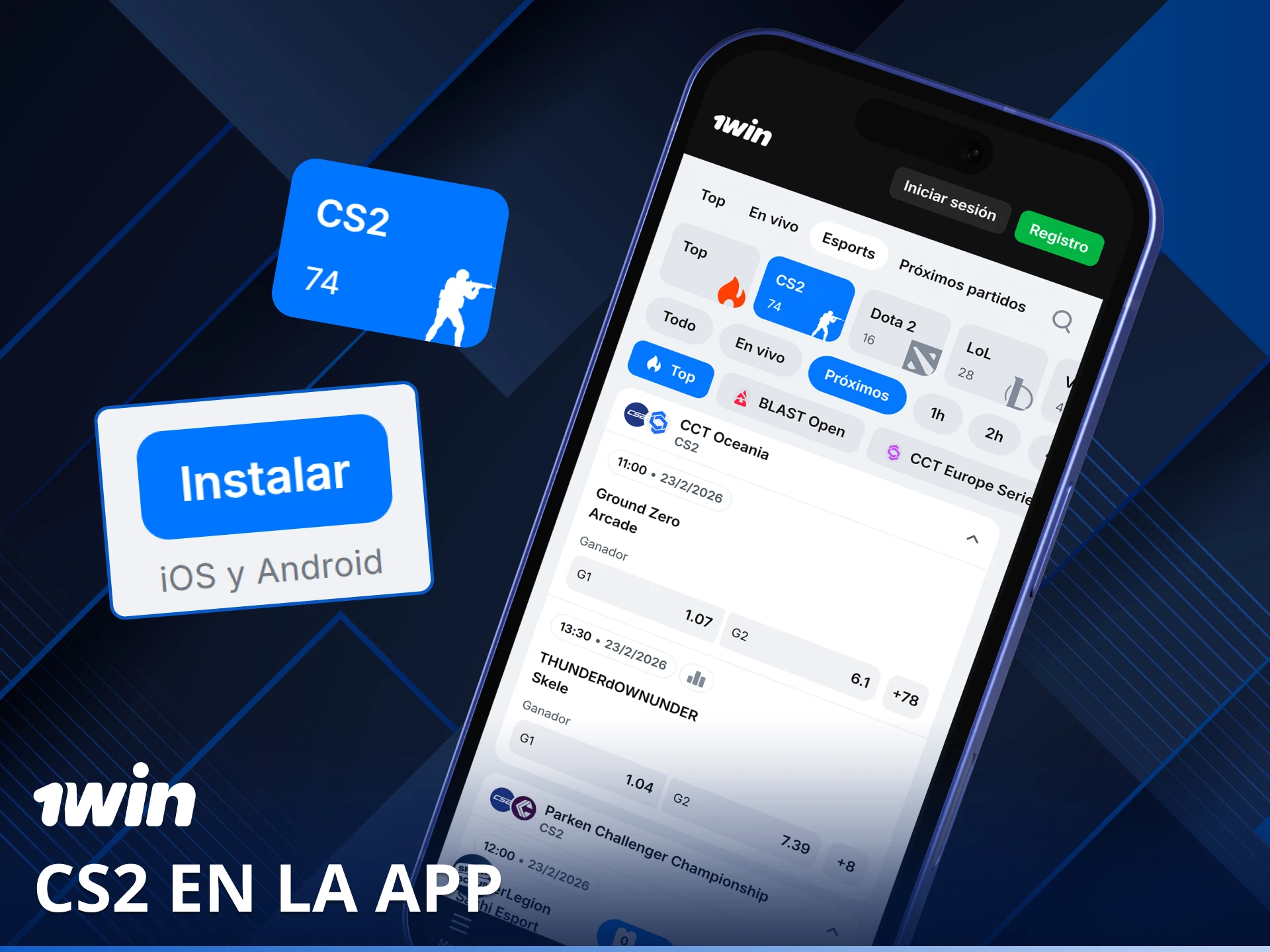 Realiza tus apuestas de CS2 desde la app móvil de 1win con total comodidad.