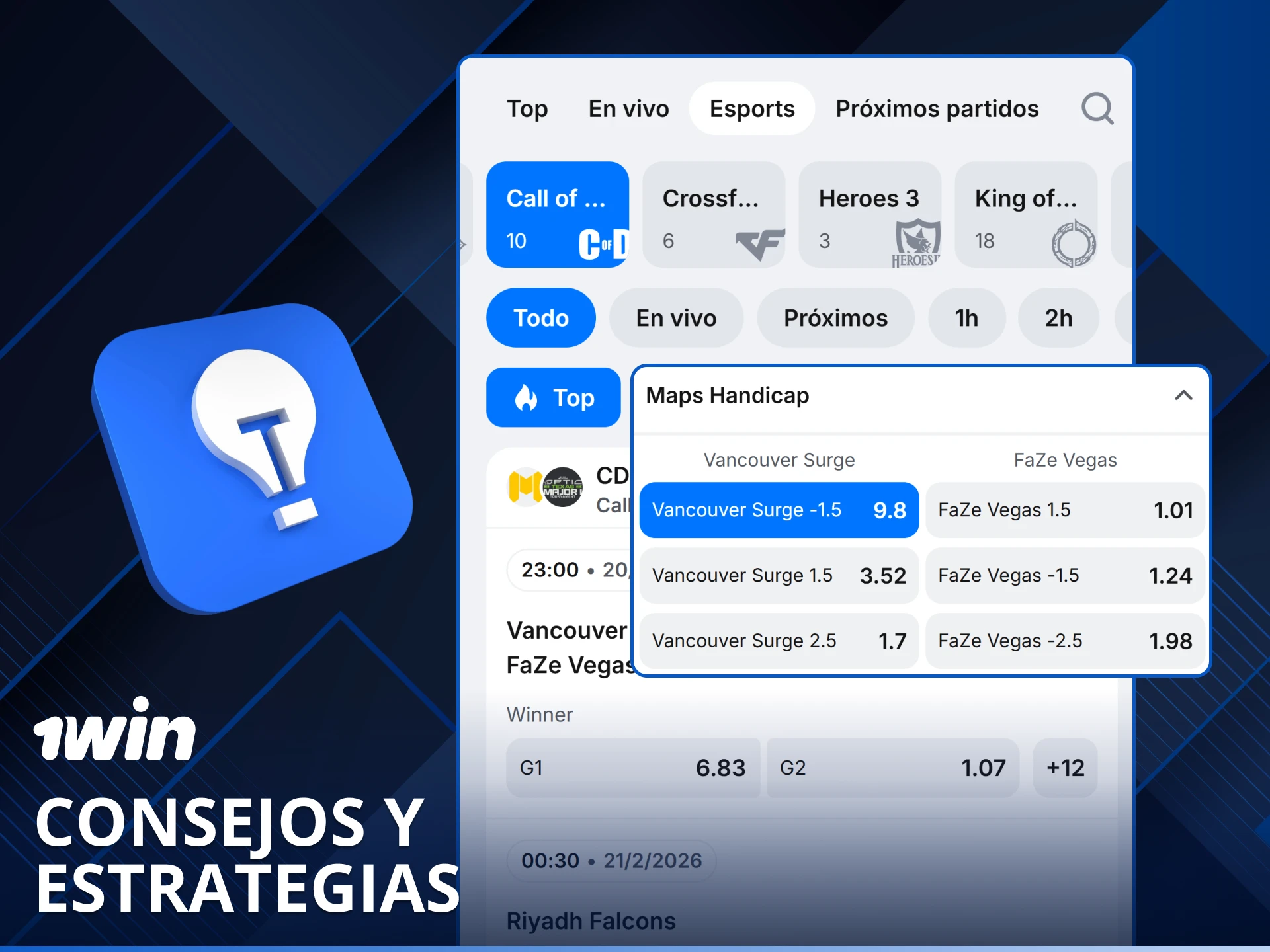 Sigue nuestros consejos y estrategias para ganar más en apuestas de E-Sports en 1win.