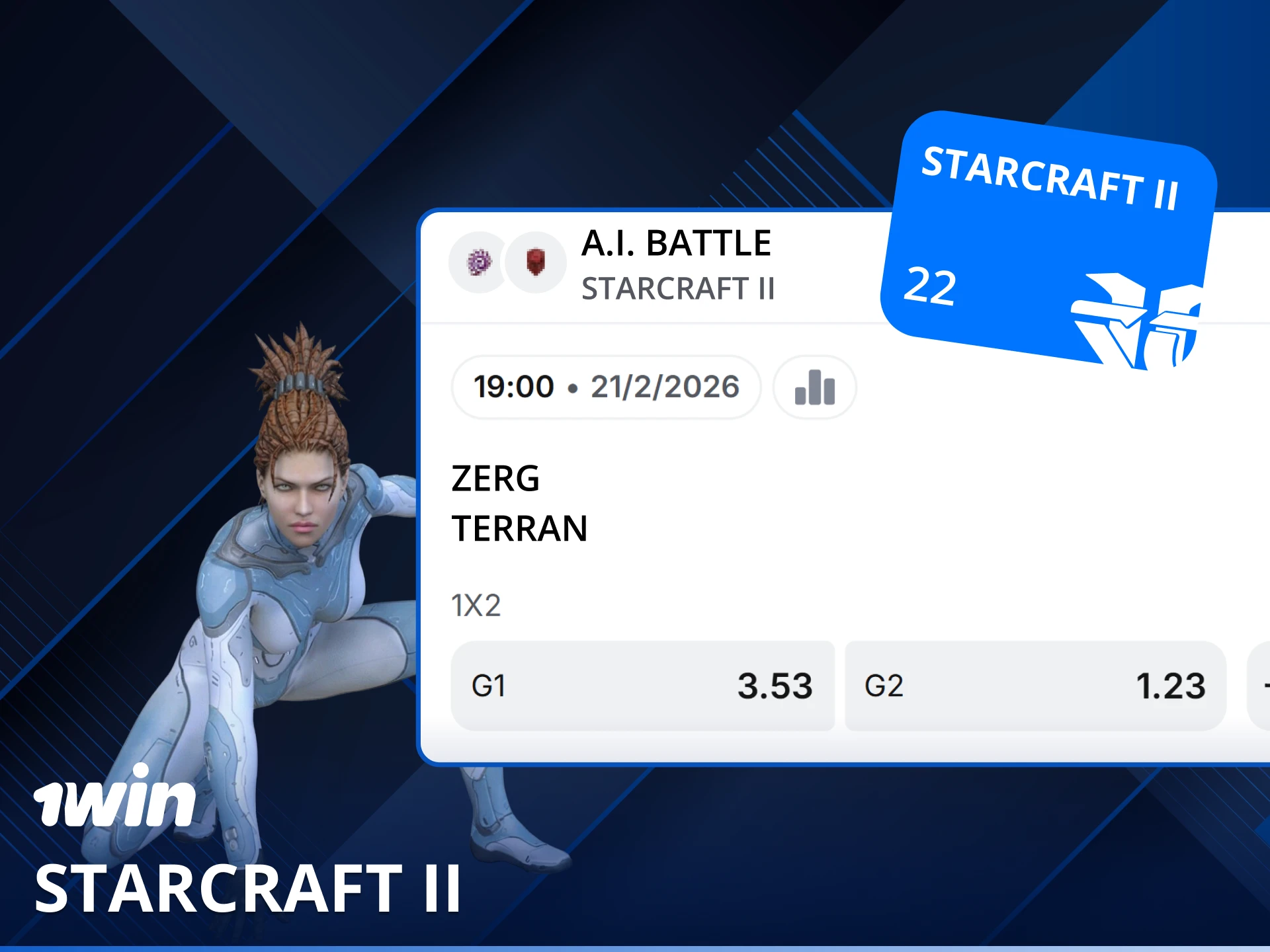 Disfruta de la acción estratégica de StarCraft 2 en la sección de E-Sports de 1win.