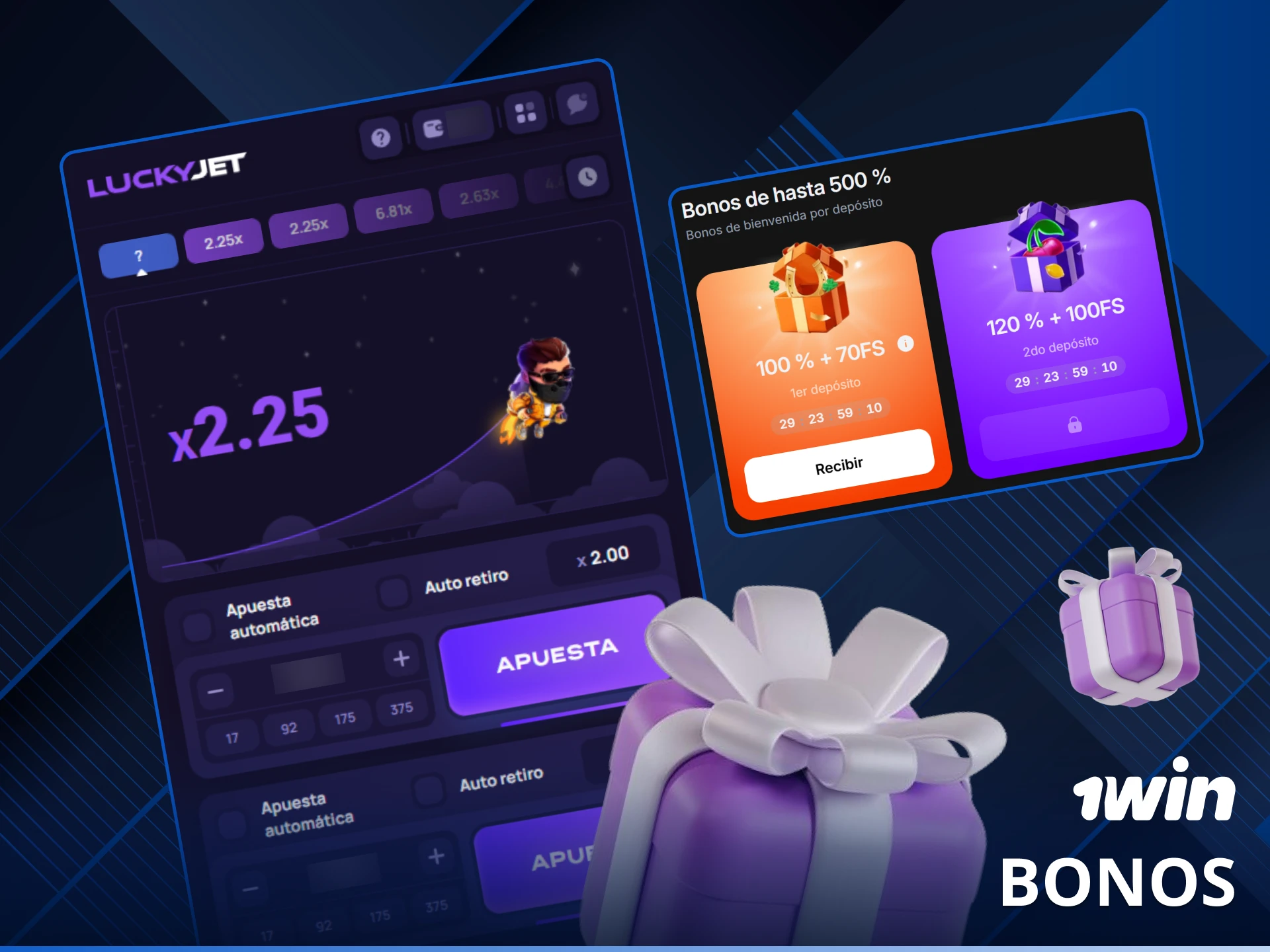 Activa tu bono para el juego Lucky Jet de 1win y aumenta tus posibilidades de ganar.