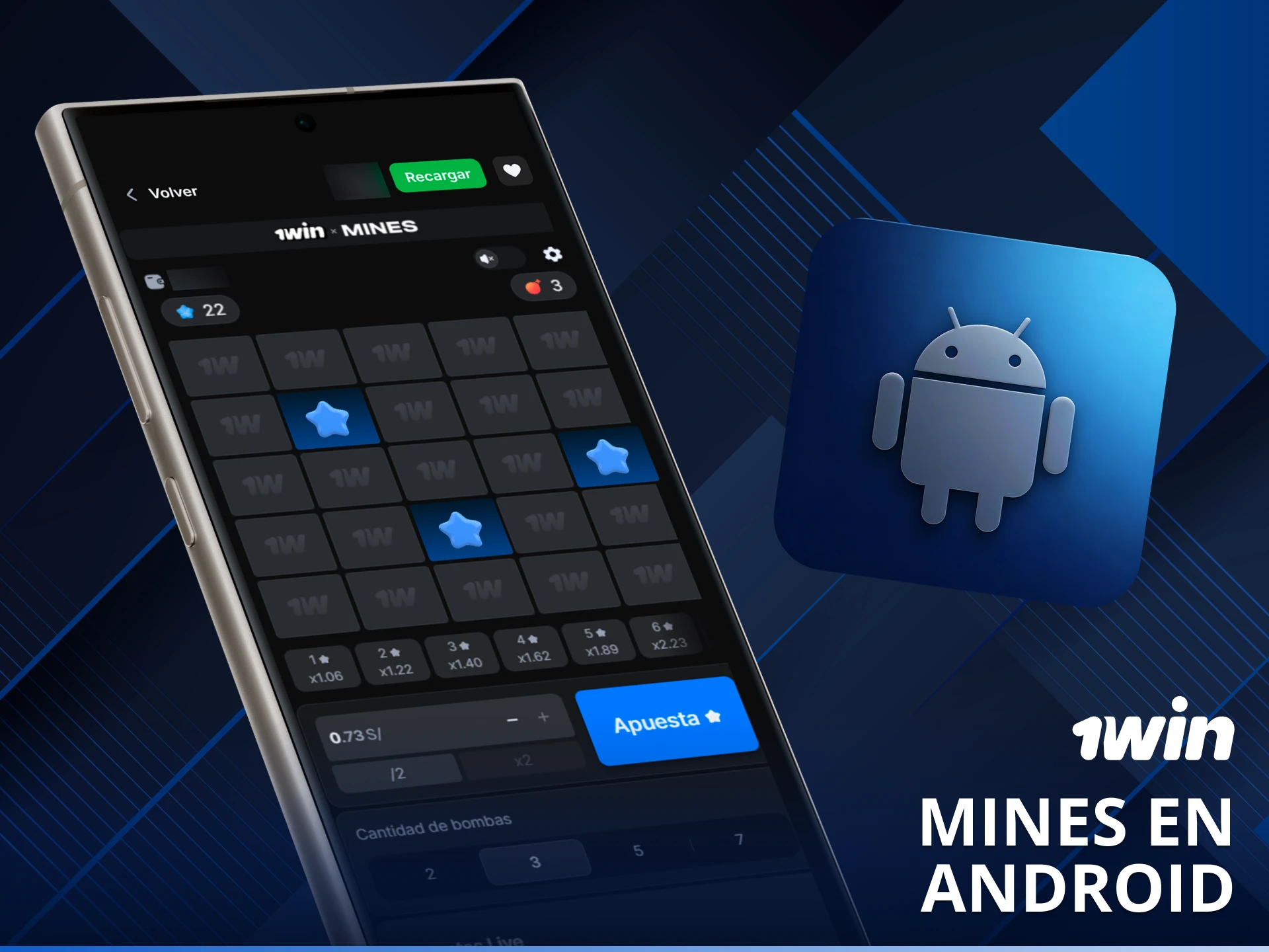 Sigue los pasos para descargar e instalar Mines en Android mediante la aplicación 1win.