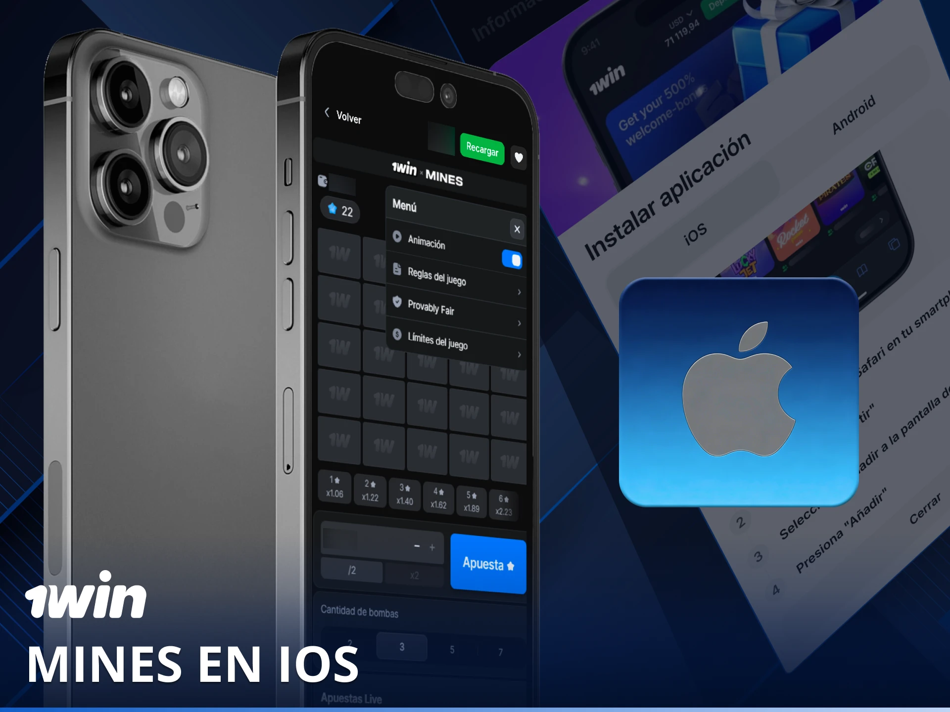Obtén la guía para descargar e instalar Mines en iOS y jugar en tu iPhone con 1win.