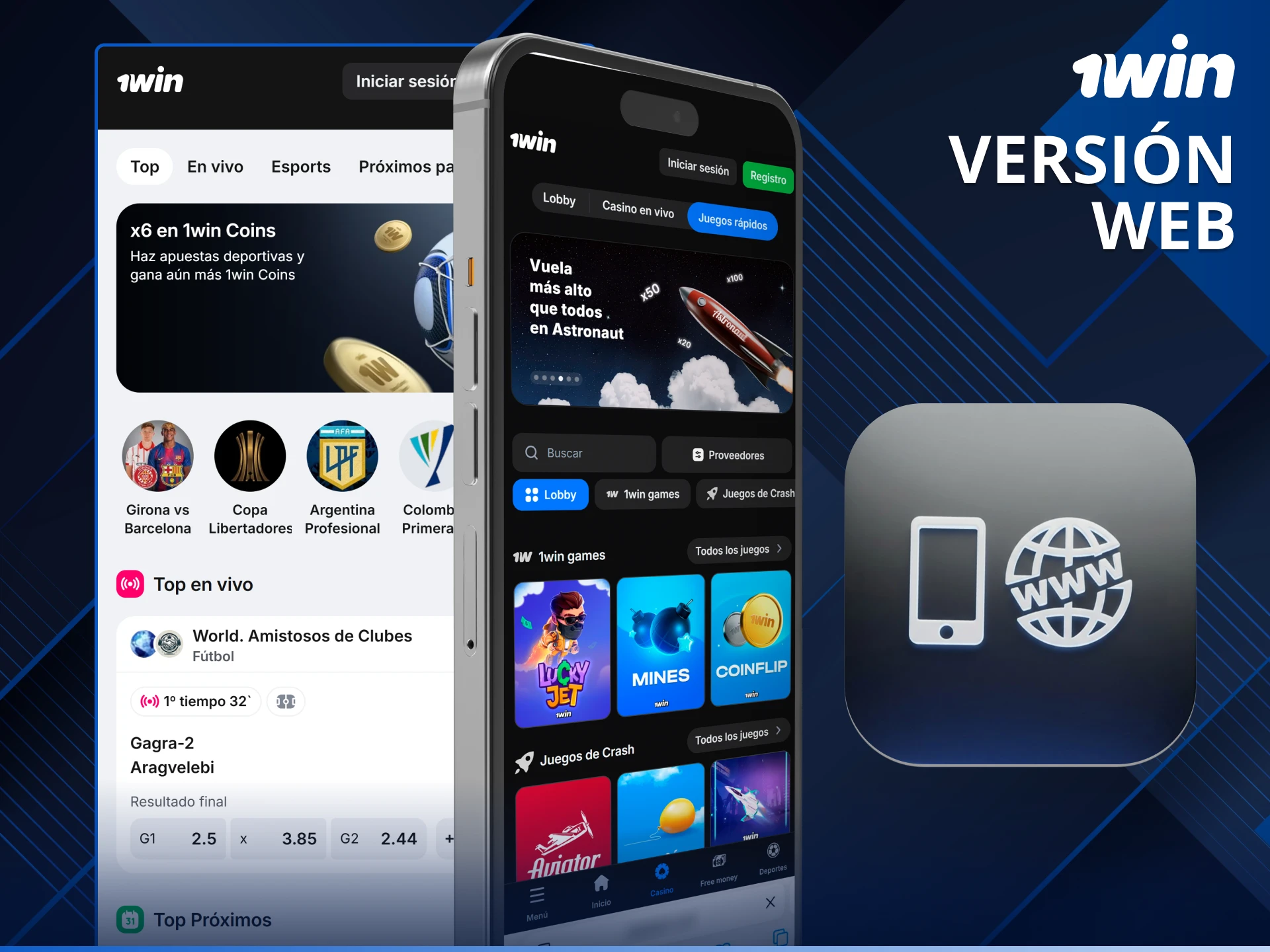 Accede al sitio web móvil fácil de usar a través de la versión web de 1win.